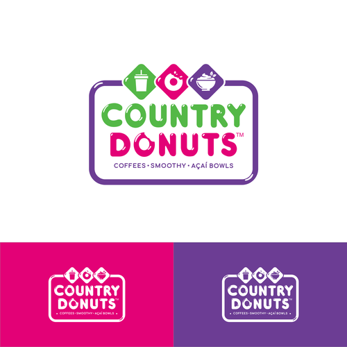 We need a modern exciting logo to encompasses our Name Country Donuts Coffee smoothy bowls Design by crapit