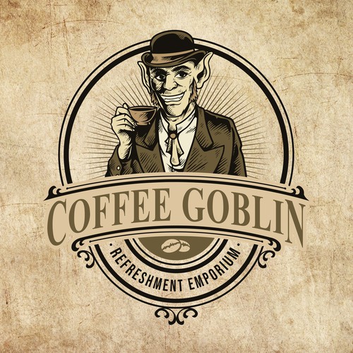 Coffee Goblin! Design a vintage coffee logo with steampunk style for coffee bag label/website/merch Design by brightoneart