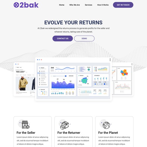 We need an awesome one page landing for our return management product / Diseño web 2bak Design by pb⚡️