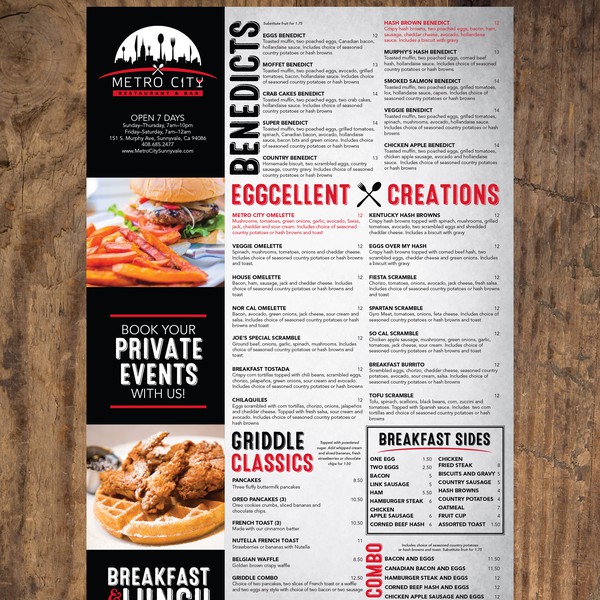 Design by Jenna Lynn Design titled "Metro City Restaurant Menu"