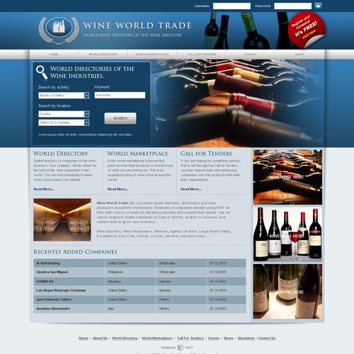 Web design for a global directory of wine industry