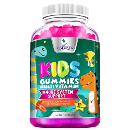 Tasty Kids Multivitamin Gummies Product Label for Nature's Nutrition Design by agooshe