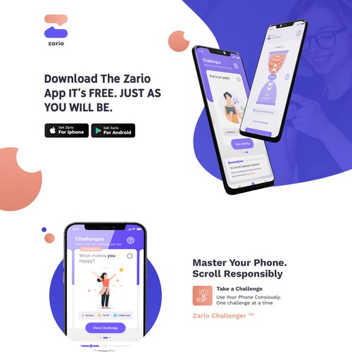 Designs | ZARIO (the phone addiction breaker app) landing page design ...