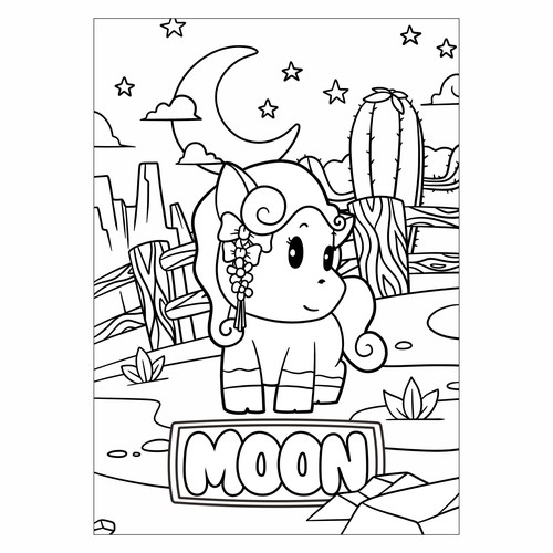 Cute Kids Coloring Book Cartoon Ponies, French Bulldogs, and one Horse Design réalisé par mr.babyblue