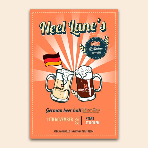 Design retro birthday flier for beer hall bash Design by Vetani