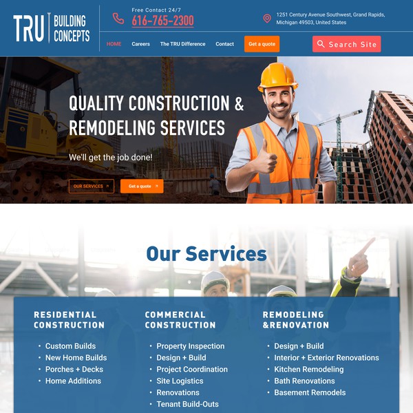 Website design for construction business.