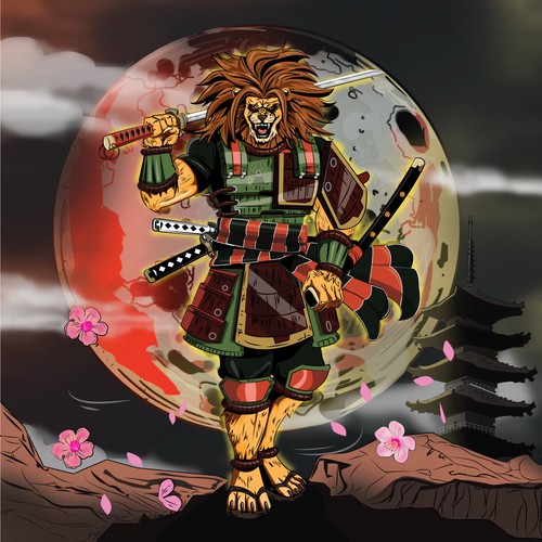 Manga style samurai lion illustration Design by Artist86