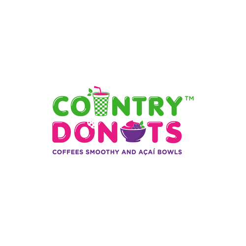 We need a modern exciting logo to encompasses our Name Country Donuts Coffee smoothy bowls Design by ropix