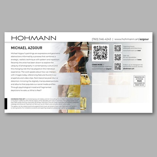 Artist postcard for contemporary art gallery Design by SWallDesign