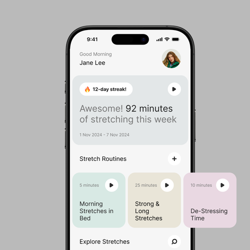 Stretching app with an aesthetic UI Design by Andrey Senes