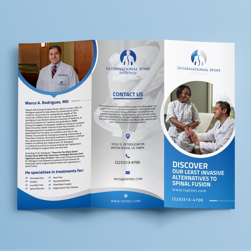 Design a innovative spine surgery practice trifold brochure Design by idea@Dotcom