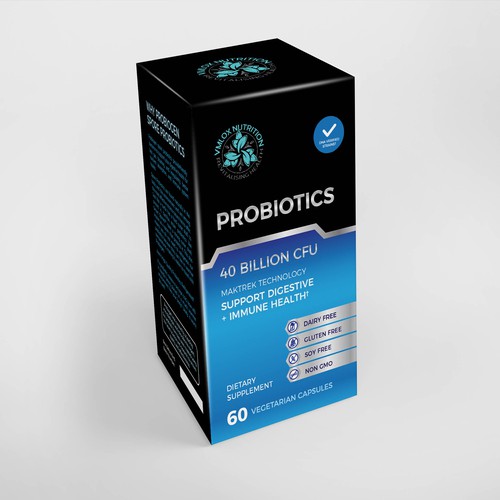 I want creative, shiny,  supplement packaging for my first product Probiotic 40 billion CFU Design by JavanaGrafix