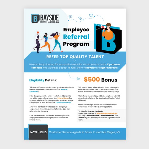 need a flier to announce awesome employee referral program target demo young tech support agents Design réalisé par Silviab1