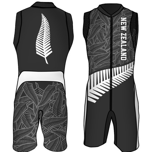 Create a brand new wetsuit design for the New Zealand waterski team