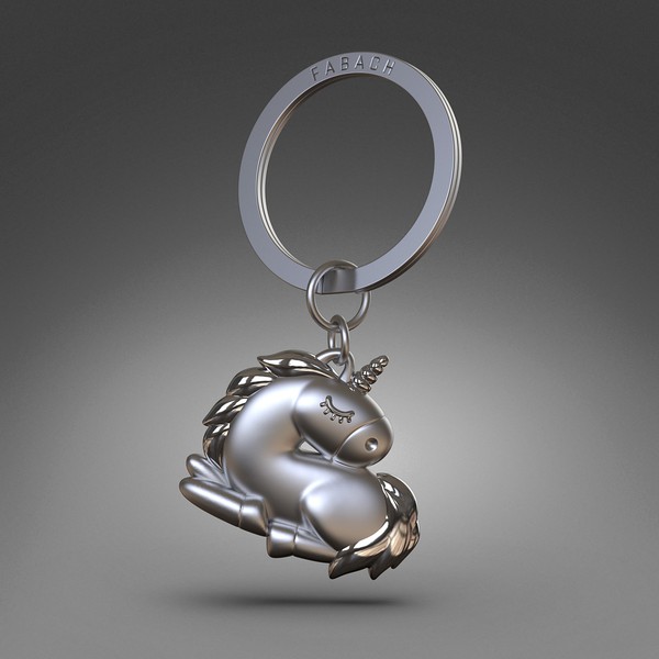 Creation and 3D modeling of a silver unicorn keychain