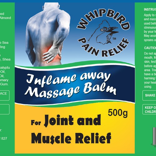 Create the next product label for Whipbird Pain Relief Pty Ltd Réalisé par isaac newton