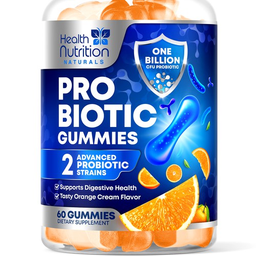 Healthy Probiotic Gummies Label needed for Health Nutrition Design réalisé par rembrandtjurin