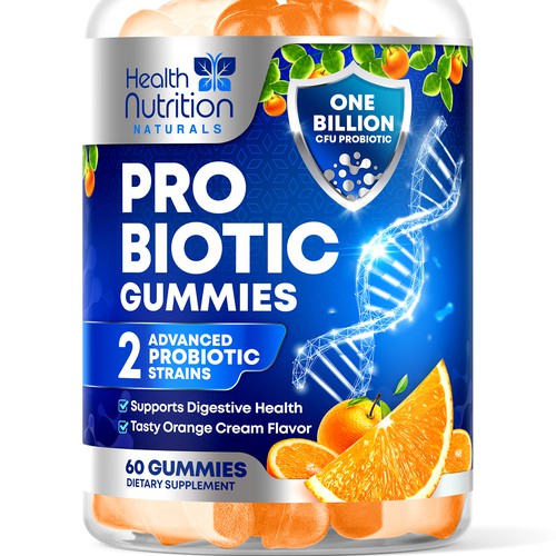 Healthy Probiotic Gummies Label needed for Health Nutrition Design réalisé par rembrandtjurin