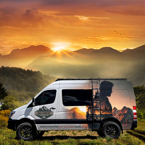 Nature inspired Sprinter Van Wrap design for High Country Adventure Vans Design by ⭐Voicu™