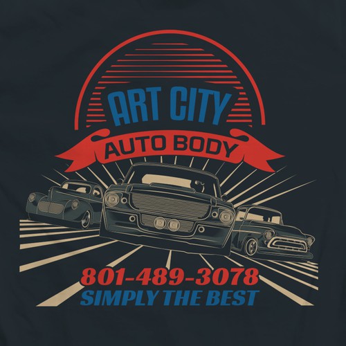 fun, hip, eye-catching T shirt for an AUTO BODY SHOP Réalisé par pedagingplastik