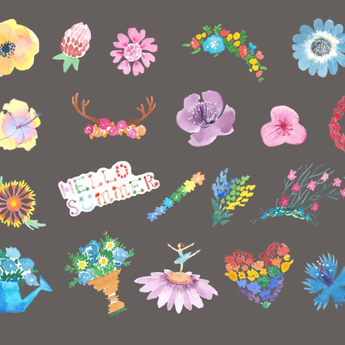 Guaranteed Summer Flowers Stamp Sets For Stylish Photo Editing App みんな大好き 花のスタンプ大募集 オシャレなコラージュアプリで利用 スタンプ素材募集 イラスト グラフィック コンペ 99designs
