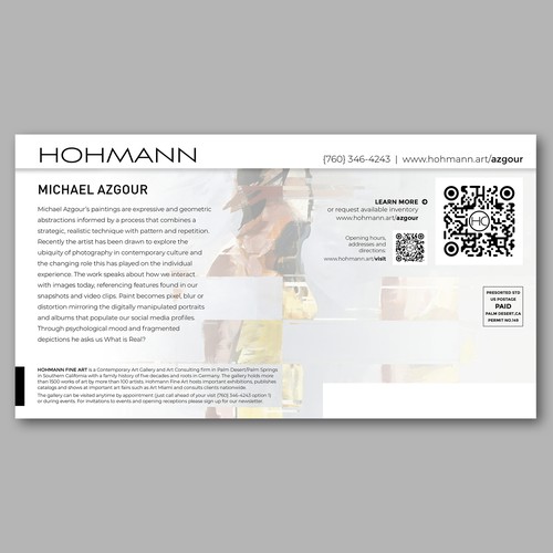 Artist postcard for contemporary art gallery Design by SWallDesign