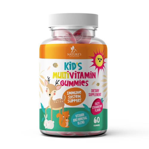 Tasty Kids Multivitamin Gummies Product Label for Nature's Nutrition Design by Nick Visual Co.