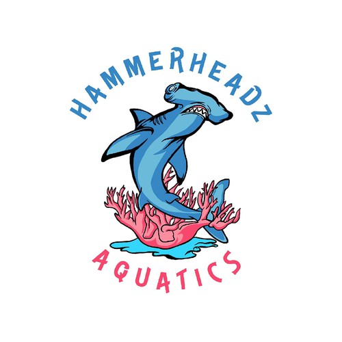 Hammerhead Shark Logo for Custom Salt Water Aquariums and Ocean Coral Farm Company Design by gntkart