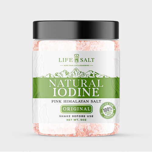 Label for Natural Iodine Pink Himalayan Salt that is fused with Seaweed Design by Design_byMe