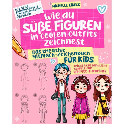 Design a creative cute cover for a children's drawing book with cute Characters Design by Asra.