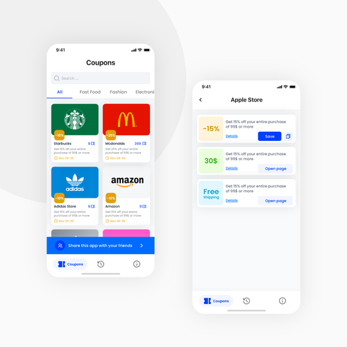 Design for a Coupon/Promotion app Design by Amine Benjil
