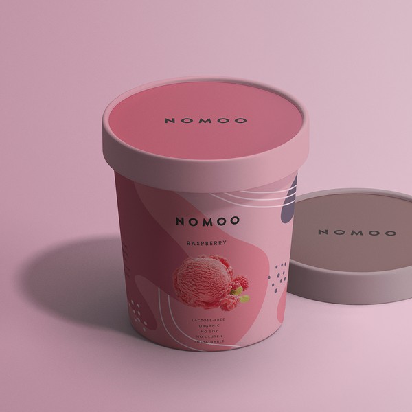 Packaging raspberry and mango ice cream
