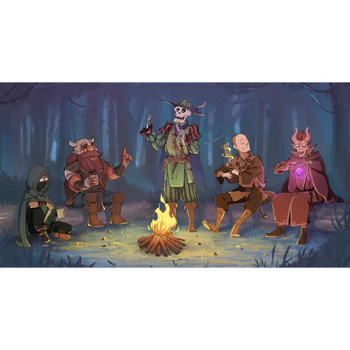 Cartoony illustration of Dungeons and Dragons group Design by Zenshin