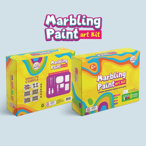 Design a colorful packaging for our new marbling paint art kit for kids Design by Noha.Akkad