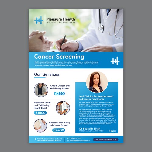 To design a leaflet/flyer to advertise my cancer-screening service. Design by D Better Design