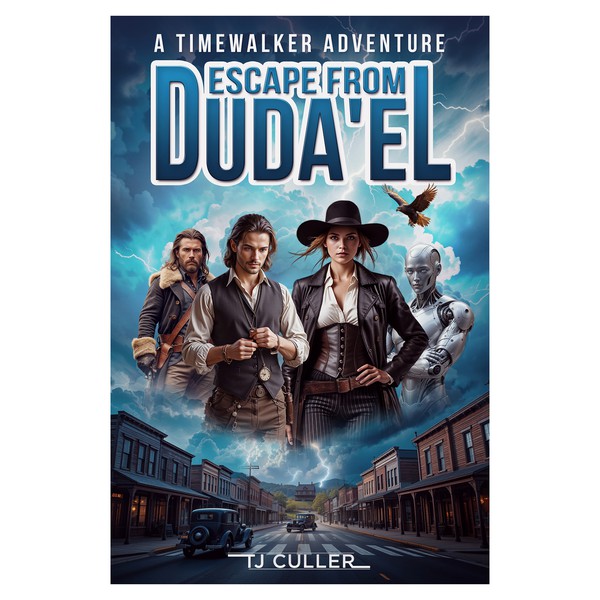 Book Cover Design for Sci-Fi, Time Travel, Post-Apocalyptic Adventure