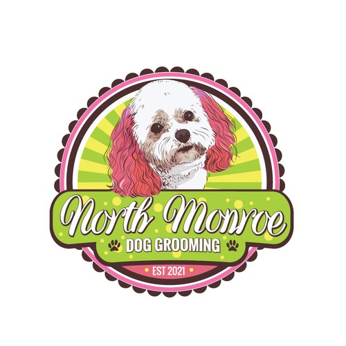 Dog grooming logo with vintage feel. Design by micilijana