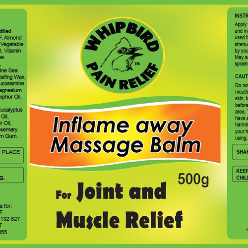 Create the next product label for Whipbird Pain Relief Pty Ltd Réalisé par isaac newton