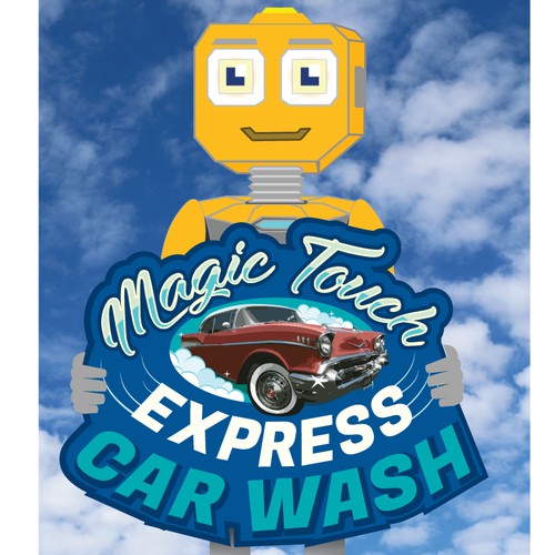 Vintage car wash logo reinvented with express technologies for faster, cleaner, dryer cars. Design réalisé par tasfir