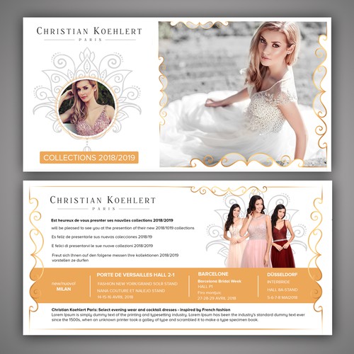 Flyer design for evening dress label needed to invite our customers to Exhibitions Design by idea@Dotcom