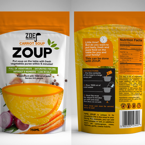 Modern / trendy soup packaging! Design by Helma