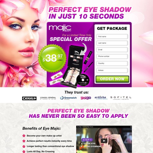 High Converting Sales Page for As Seen on TV instant eye shadow product Diseño de el.postma