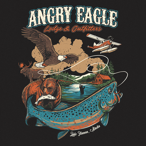 New t-shirt for angry eagle lodge & outfitters, lake iliamna, alaska, Illustration or graphics contest