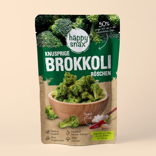 Verpackungsdesign für Doypack Gemüsechips: Vakuum frittierte Brokkoli Chips Design by cebiks