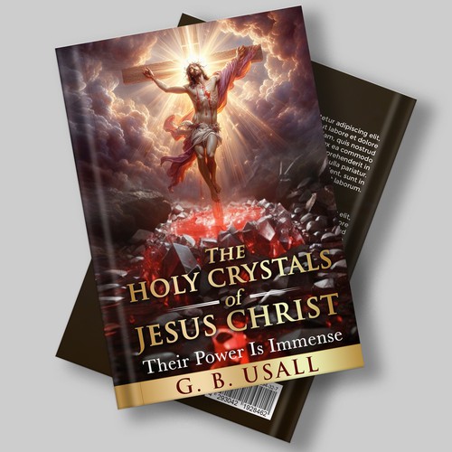 Jesus on the cross with his blood transforming crystals beneath the cross. Design by Miracolo