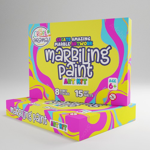 Design a colorful packaging for our new marbling paint art kit for kids Design by GIV Designs ★❤◆