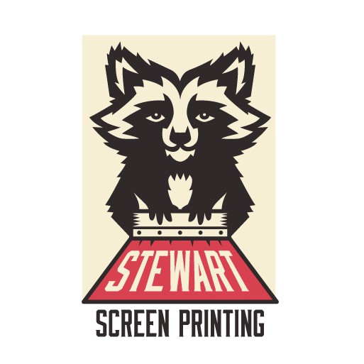Screen printing logo with the title 'Screen printing raccoon'