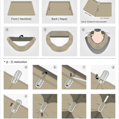 Design two similar infographics (for 2 web pages) for a new scarf shaping and securing tool. Design by kirana32
