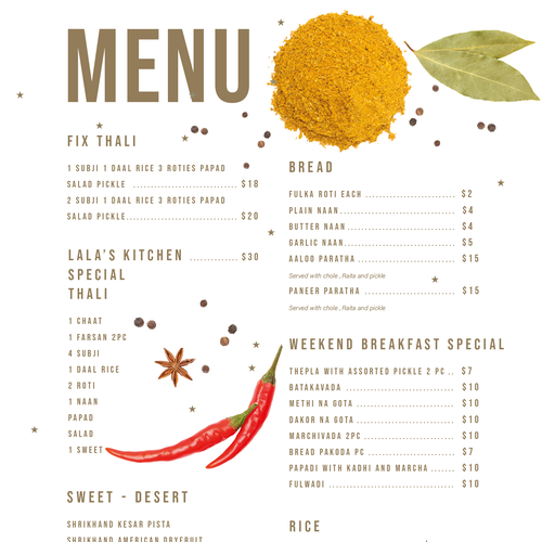 Indian Restaurant Menu Design Design by wildhare