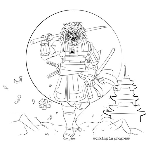 Manga style samurai lion illustration Design by Artist86